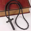 New Wooden Cross Pendant Necklaces Christian religious Wood crucifix Charm beaded chains For women Men Fashion Jewelry Gift