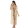 Mode-2019 Nieuwe Sexy Vrouwen Badmode Tuniek Jurk Haak Gebreide Diepe V-Neck Robe Femme Etes 2019 Korte mouw Side Split Summer Beach Jurk