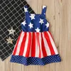 Kids Independence Day Dress Girls Star Stripe Baby Suspenders Ärmlös Skriv ut Flagg US Amerikanska Princess Klänningar LJJA234