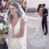 Seksowna syrena koronkowa sukienki ślubne bez pleców zastosowane v szyję z koralikami pociąg ślubną suknie ślubne plaż