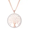 Collier pendentif arbre de vie en acier inoxydable pour femmes, chaînes de pull, grand charme rond, sautoir, bijoux de fête, cadeaux à la mode