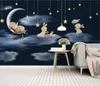 Papier peint nordique dessin animé lapin ciel nuit, décoration murale de fond de chambre d'enfants, vente en gros en ligne