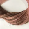 Brazilian Remy Hair 100% Human Hair Weft Balayage Ombre Färg Mörkare Brown Fading till Rose Golden Straight Sy i hårbuntar