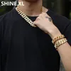 Nytt 18K Gold Plated Full Diamonds Miami Cuban Chain Halsband Överdriven trend Hip Hop Men's Armband Halsband Set244V