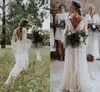 Land Bröllopsklänningar 2020 V-Neck Crochet Lace Vintage Sommar Boho Bridal Gowns Frankrike Charmig Hot Gelinlik Vestido de Noive