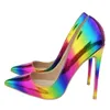 Frauen Dame 2021 Mode Regenbogen Lackleder Schuhe Gifte Zehen Hochzeit Stiletto High Heels Pumps 12 cm 120mm