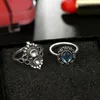 11st / set Band Nail Ring Sets Bohemian Carved Leaf Flowers Pure Blue Gemstone Elegant Designer Kvinnor Smycken Tillbehör Vintage Ring Presenter