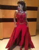 2019 Neue arabische Fares-Kleider ohne Hosen Illusion Kaftan Dubai Muslimische Frauen Ballkleider Satin Rot Sexy A-Linie Abendkleider