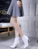 Hot Sale-white black pointed high heel ankle boots international women's designer zipper dress wedding model shoes