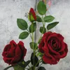 Konstgjord flanelette Rose Flower 3 Heads Fake Rose Blomma med löv Ordna bord Rose Bröllop Blommor Decor Party Accessory Flores