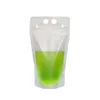 Sacs à boissons transparents de 500ml, sacs à boisson en plastique givré avec fermeture éclair, avec paille et support refermable