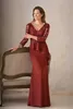 Double V-neck Dark Red Trumpet Mother Of The Bride Dresses lace Illusion Long Sleeve Backless Party Wedding Guest Dress Evening Gowns Formal