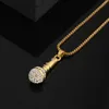 HIP Hop Gold Color Titanium Stainless Steel Ice Out Bling Music Stereoscopic Microphone Pendant Necklace for Men Jewelry3073296