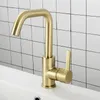 Brushed Gold Brass Bathroom Basin Faucet Single Handle Single Hole Deck Mounted Hot Cold Water Mixer Tap