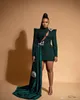 Grön sexig mörk långa ärmar korta mantelklänningar juvelhals paljett veet fest klänning formell prom aftonklänning ogstuff billig