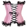 Dentelle À Volants Garniture Overbust Corset Top Femmes Mode Satin Plastique Désossé Corselet Plus La Taille S-6XL Sexy Corset À Lacets Avec Arcs / Points