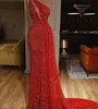 Abito da sera Rosso Off spalla One Paillettes Abito lungo kim kardashian 0076