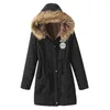 Giacca invernale da donna Collo in pelliccia Parka Slim Zipper Parka Cappello di lana Cintura con cappuccio Addensare Cappotto invernale Outwear Lungo Cappotto da neve femminile V191111