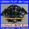 Blauw Zwart Voorraad Body + Tank voor Honda CBR 600 FS F3 CBR600RR CBR 600F3 97 98 290HM.4 CBR600 F3 97 98 CBR600FS CBR600F3 1997 1998 Valerijen