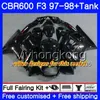 Blå Svart lager Kropp + Tank för Honda CBR 600 FS F3 CBR600RR CBR 600F3 97 98 290HM.4 CBR600 F3 97 98 CBR600FS CBR600F3 1997 1998 Fairings