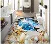 Customized 3D photo mural wallpaper pvc self-adhesive waterproof flooring wall sticker Beach shell 3D bathroom floor papel de parede