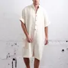 Oeak sommar lösa män rompers halv ärm knapp set casual solid mens frakt overall singel knapp jumpsuit set