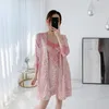 Сексуальная розовая леопардовая атласная одежда для сна, халат Rayon 2pcs kimono Robestrap Sleep Set Noble Lasies Ladies Nightgown Lounge костюм