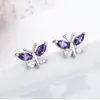 Fashion- 925 Sterling Silver Butterfly Violet 7 Blanc CZ Boucles D'oreilles Pour Femmes Enfants Filles Enfants Bijoux Orecchini Aros Aretes