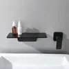 Or brossé / noir mat cascade robinet mural salle de bains robinet de la baignoire grande étagère plate-forme Mélangeur lavabo Robinet qualité de l'eau