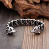 stainless steel leather Cuff bangle Biker Double Wolf Heads end open bangle for men Bling Father gifts .boyfriend gifts