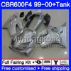 Bodys Gloss Silver Hot + Tank voor Honda CBR 600 F4 FS CBR 600F4 CBR600F4 99 00 287HM.29 CBR600FS CBR600 F 4 CBR600 F4 1999 2000 FUNINGSET