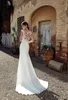Billiga Berta Lace Appliqued Mermaid Bröllopsklänning Sexig Vintage Bohemian Beach Boho Plus Size Bridal Gown