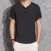 Whole-Summer Fashion Mens Casual Linen Shirts Short Sleeve V Neck White Basic Blouse Chinese Style Thin Tops Men Plus Size M-5307N