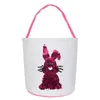 Sequin Bunny Basket Pasen Sequin Rabbit Canvas Manden Pasen Rabbit Gedrukt Tas Kids Egg Candy Bag