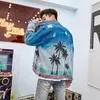 Höst 2018 Ny Casual Coconut Tree Pattern Jeans Jacket Men
