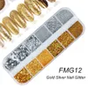 Verschillende stijl holografische nagelglittervlokken Pailletten 12 stuks in 1 Rose goud zilver DIY vlinder dompelpoeder voor acrylnagels Ar1810903