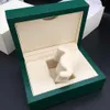 Toppkvalitet Bästa Dark Green Watch Box Present Woody Case för Rolex Klockor Häfte Kort Taggar och papper i engelska Schweiziska klockor