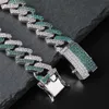 Fashion- White Gold Plated Green CZ Cubic Zirconia Iced Out Mens Cuban Link Chains Bracelet Hip Hop Miami Rapper Jewelry Gifts for Guys