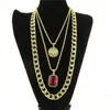 Fashion-hop Necklace Smycken Nytt Ruby Hänge Halsband 3st / Set Fashion Cuban Link Chain Smycken Set