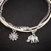 S1420 Hot Bohemian Mode Smycken Vintage Elephant Sun Pendant Anklet Kedja Multi Layer Ankel Bracelet Fotkedjor