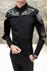 Camisas de vestido masculinas Camisa de grife masculina Moda coreana 2022 Manga longa Slim Fit Gothic Camisa Men Wedding Patchwork Black White1