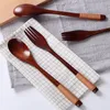 Eco-friendly Simplicity Japanese Handmade Natural Wood Spoon Fork Decor Wire Wrapped Solid Wooden Craft Gift Dinner Tableware DH0408 T03