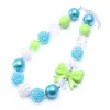 Schöne grüne Schleife Kid Chunky Halskette Sommer Stil handgemachte Bubblegum Bead Chunky Halskette Kinder Schmuck für Kleinkind Mädchen