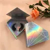 Holografik Elmas Kirpik Ambalaj Doğal 3D Vizon Lashes Tam Şerit 100% El Yapımı Yumuşak Kullanımlık Lüks Lüks Lashes