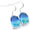 luckyshine earrings for women blue oval bicolored gemstone 925 sterling silver plated earrings holiday gift free