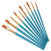 Set di pennelli per guazzo Penna per pittura ad acquerello Pennello per olio 10 pezzi Capelli in nylon Manico in legno rosso blu Pittura acrilica Arte