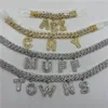 Hip Hop Iced Out Initial Tennis Letter Charm Name Cuban Chain Bracelet Necklace Gold Plating Personalized Jewelry Gift