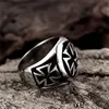 Retro Silver Punk Gothic Forntida Svart Rostfritt Stål Knights Templar Cross Masons Freemasonry Masonic Signet Ringar Religös smycken