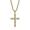 Canary & Clear Princess Cut Solitaire Cross Pendant Necklace With Tennis Chain Mens Gold Silver Color CZ Chains Hip Hop Jewelry