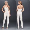 2020 nowych koronkowych kombinezonów boho Suknie ślubne Sexy Illusion Bodice Satin Beach Suknie ślubne Proste Arabskie Vestidos de Novia